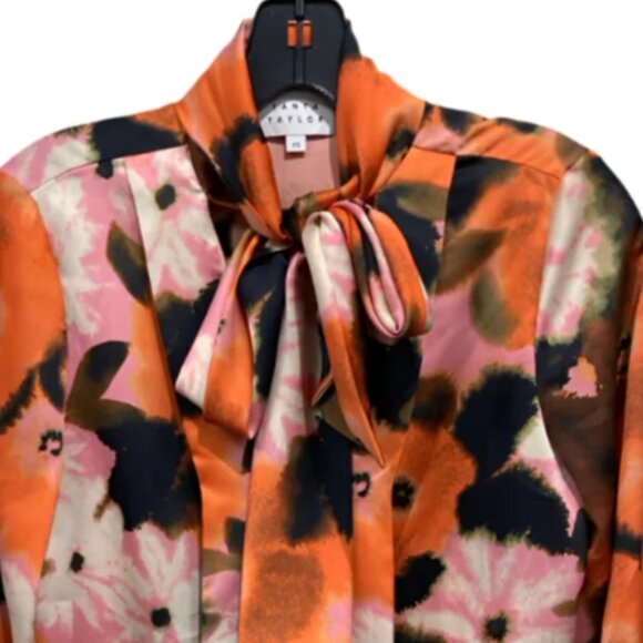 Tanya Taylor Canyon Tie-Neck Blouse Watercolor Poppy Print Size XS - Picture 12 of 14